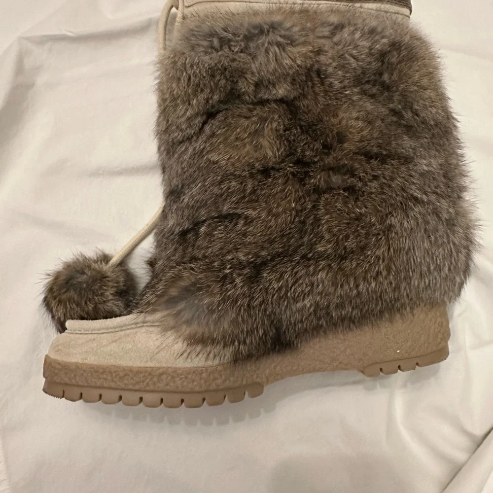 Coach Beige and Brown Rabbit Fur Winter Boots - Picture 7 of 15